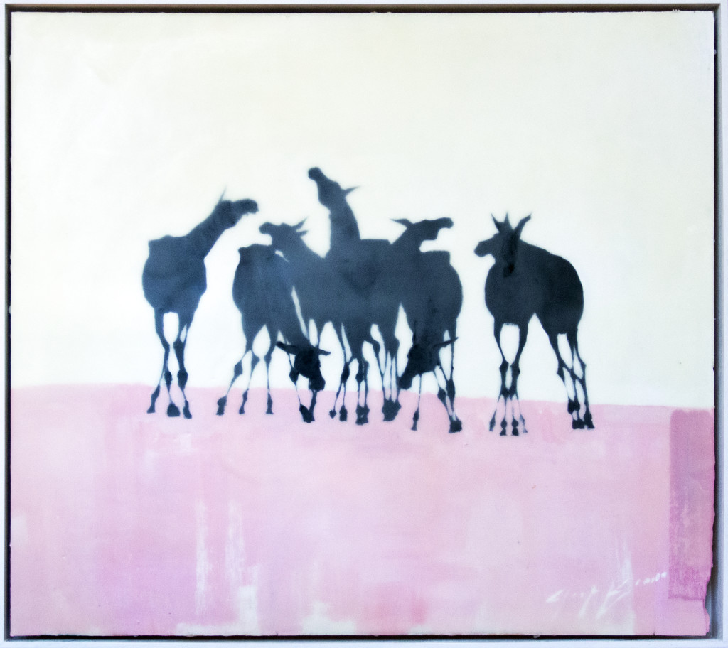 Donkeys On Pink (Encaustic)