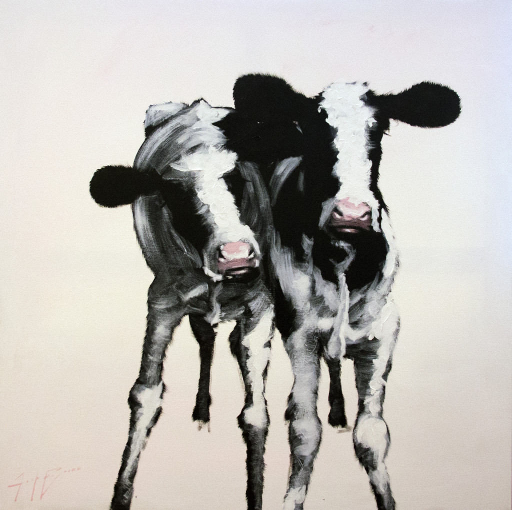 Two Calves On Faint Pink